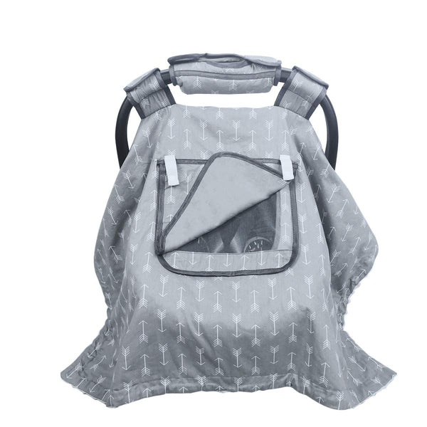 Car Seat Covers for Babies - Carseat Canopy for Newborn Carrier with 2 Layers of Mesh/Fabric, White Minky
