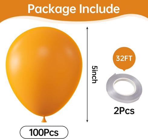 KALOR Orange Balloons, 100 Pcs 5 Inch Mini Matte Latex Balloons for Birthday Decoration, Wedding Party, Baby Shower