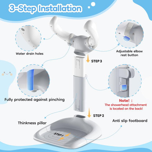 LimboGlow Anti-Pinch 6-36 Upgraded Baby Shower Stand with Silicone & Anti-Slip Base, Adjustable Height Baby Bath