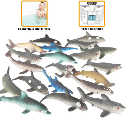 20 Set, PCS Mini Rubber Shark Toy Figure, Super Stretches Bath Toy Material TPR, Ocean Sea Animal Floating Bathtub Toy