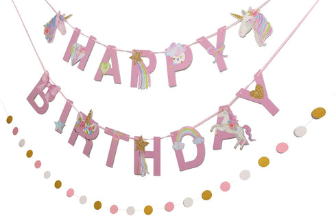 Unicorn Birthday Banner, Rainbow Unicorn Bunting, Pre-Assembled Party Decorations and Supplies