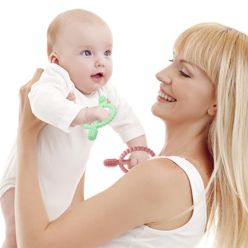 0-6 6-12 Baby Teething Toys with Easy-Hold Handle, Silicone Infant Toothbrush, Textured On Both Sides Helps Massage