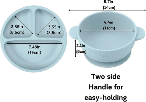 PandaEar Silicone Baby Feeding Set | 9PCS Baby Led Weaning Supplies, Self Feeding Utensils, Divided Suction Plate,
