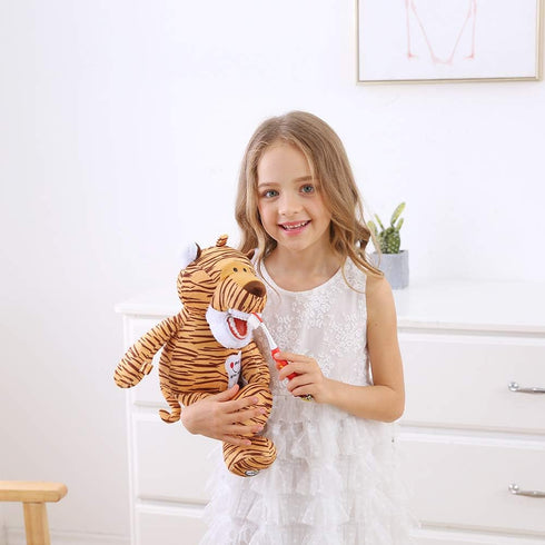 YOUYA Dental Tooth Fairy Puppet - Striped Tiger Educational Plush Doll for Kids