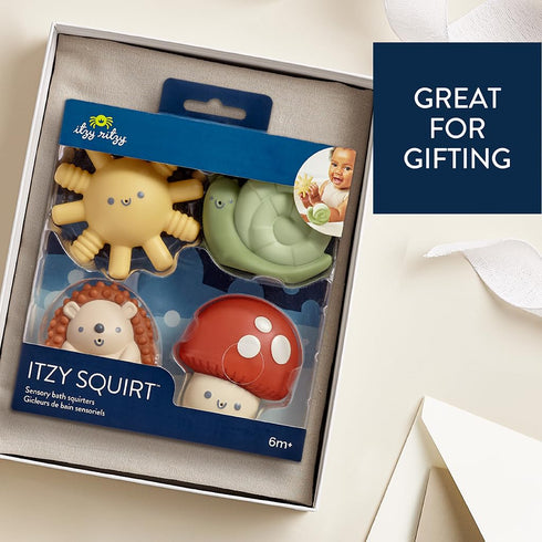 Set 4 Itzy Ritzy Water-Squirting Sensory Bath Toys Soft, Textured & Easy to Squeeze for Babies & Toddlers Characters