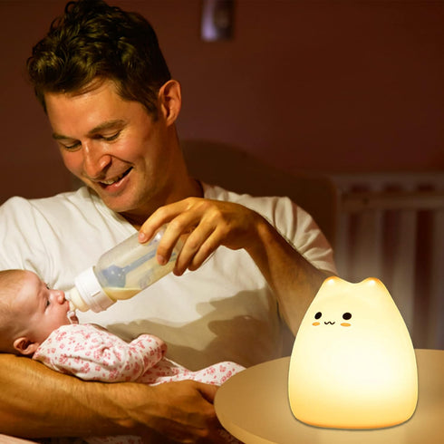 ZKLiLi Cat Night Light for Kids - Cute Squishy Silicone Cat Touch Lamp, Portable Gift for Nursery