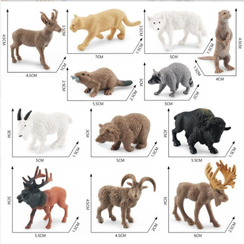Mini Arctic Animals Toys Set, 12PCS Polar Animal Figurines Playset Including Moose, Elk, Beaver for Toddlers Birthday