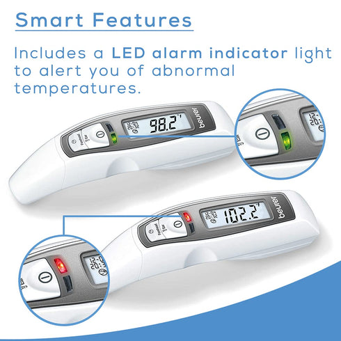 Beurer FT65 Multifunction Infrared Thermometer - 3-in-1 for Adults and Kids, Color Changing Fever Indicator