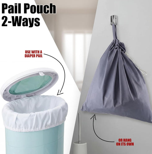 Tegeme 2 Pack Reusable Cloth Diaper Pail Liner Bags, Hangable Pail Liner with Strap, Reusable Laundry Bag Waterproof