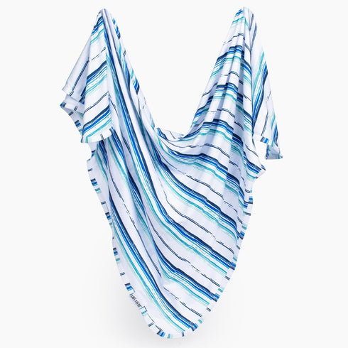 Lars & Lola Baby Swaddle Blanket, Unisex Newborn Receiving Blanket for Baby Boy and Girl, Ocean Stripe, 31.5 x 31.5
