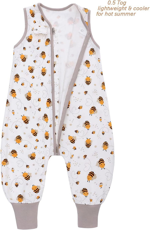 Miracle Baby Sleeping Sack with Feets TOG 0.5 Sleepsack Toddler Sleep Sack with Legs 100% Cotton Sleeveless Baby Wearable Blanket Baby Sleeping Bag 6-12 Months (Bee)