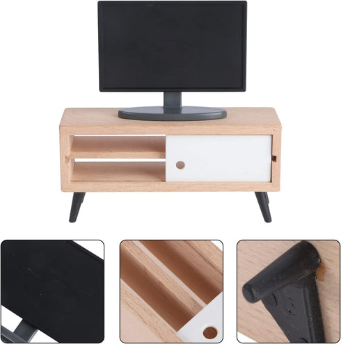 Toyvian 1/12 Scale Dollhouse Miniature TV - Dollhouse Living Room Television, Mini TV Cabinet, Tiny TV Set Decor