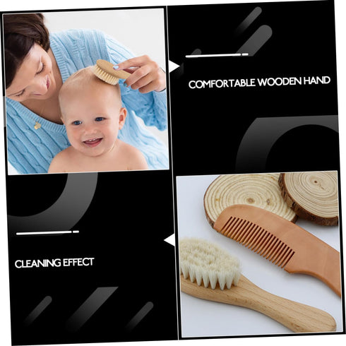 Set Baby Hair Wash Brush Soft Wool Sink Bath Bathing Tool Wooden Comb for Newborn