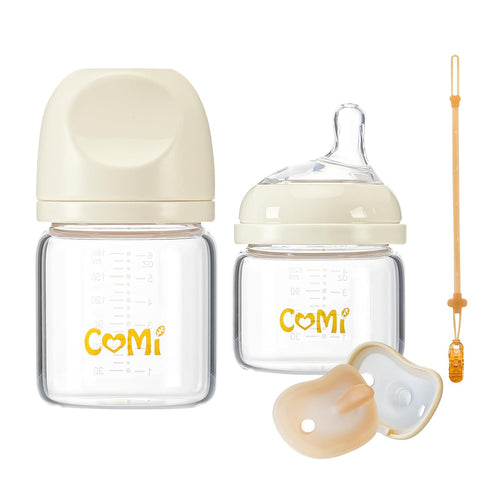 COMI Natural Glass Baby Bottles for Breastfeeding Babies,Newborn Anti-Colic Baby Bottle Set