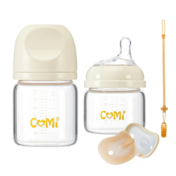 COMI Natural Glass Baby Bottles for Breastfeeding Babies,Newborn Anti-Colic Baby Bottle Set