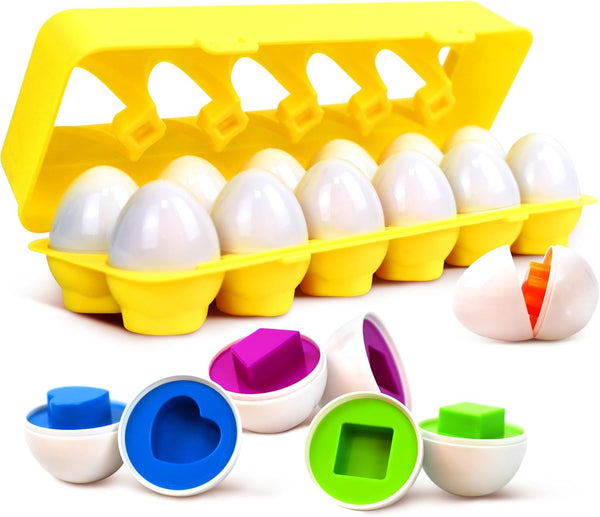 Tinabless Matching Eggs Toys, 12 pcs Set Color & Shape Recognition Sorter Puzzle for Toddlers, Educational Gift