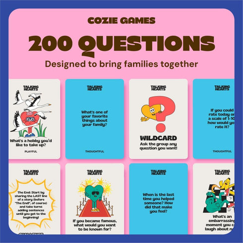 Talking Hearts 200 20 Conversation Cards for Family, Fun Questions and Challenges for Dinnertime, Road Trips, and Game