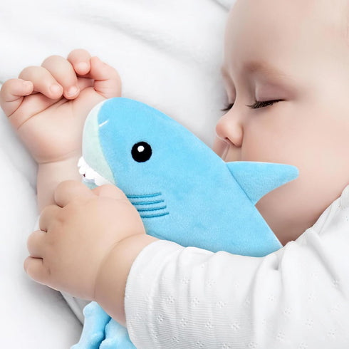 Baby Shark Blanket Security Soft Lovey Plush Snuggle Gift for Newborn Nursery Kids, Blue Minky Dot, 15 Inch