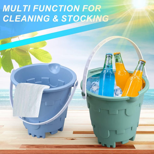 Umnodobn 7" Set Jumbo Beach Sand Toys Buckets for Kids Adults, Large Castle Bucket Pails Beach Gear Accessories Pails