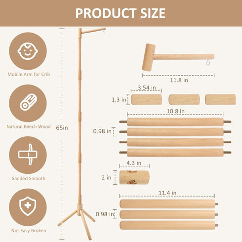 65 Inch 35 Floor-Standing Crib Mobile Arm with Music Box - Wooden Mobile Arm for Crib - Crib Mobile Motor - Volume
