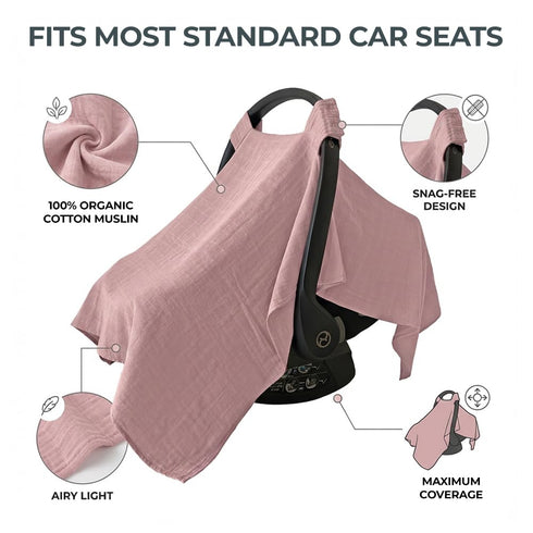 MOZAH Baby Car Seat Cover, Versatile Nursing Cover, Infant Car Seat Protector, Breathable Organic Cotton Muslin