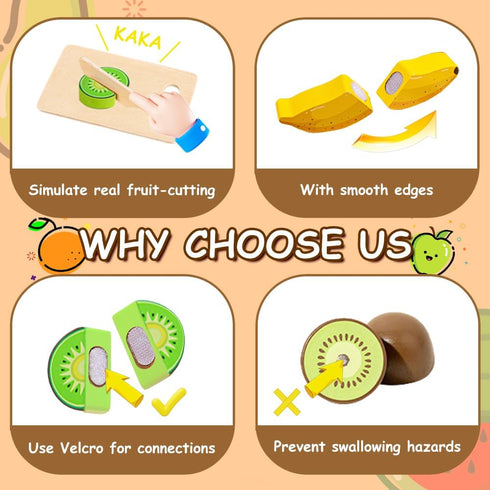 Embosomitr Sets 12PCs 3+ Wooden Cutting Fruits Food Toys Play Food for Children Kitchen Educational Learning Toy