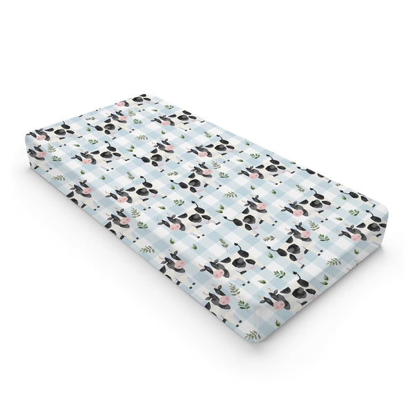 Cow Boho Leaves Changing Pad Covers, 32"x16" Spring Farm Animals for Boy Girl, Soft Breathable