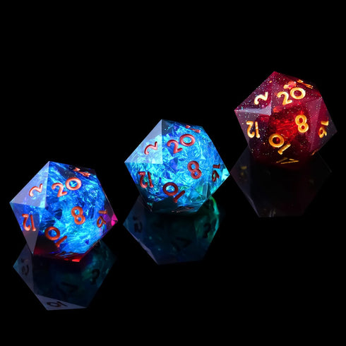 YEMEKO 3Pcs D20 DND Dice Set, 20 Sided D&D Dice, 22mm Handmade Polyhedral Dice, Black Red/Blue Red/Blue Dark
