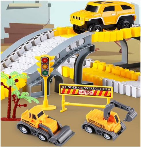 KEXBOVT 305PCS 2 Cars,4Construction Set, 3-8 Construction Race Tracks for Kids Toys, Electric Toy Cars, DIY Collage