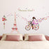 Girl Bicycle Wall Stickers, Flowers Eiffel Tower Wall Decals Mural for Kids Bedroom Living Room