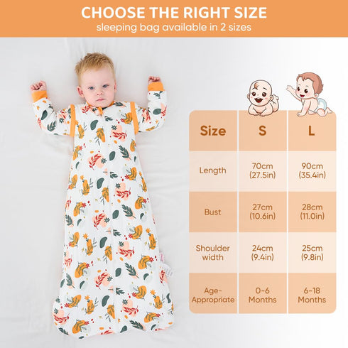 amo nenes 2.5 0-6M Baby Sleep Sack, TOG Winter Wearable Blanket, Removable Long Sleeves Baby Sleeping Bag for Infants