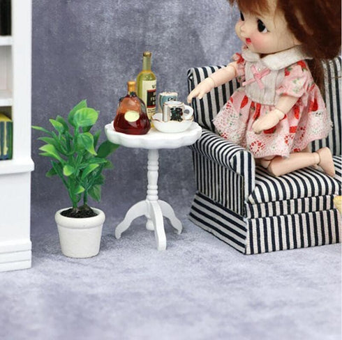 1:12 Miniature Dollhouse End Table Scale Wooden Furniture Round Side Tea Table Model for Dollhouse Living Room Scene