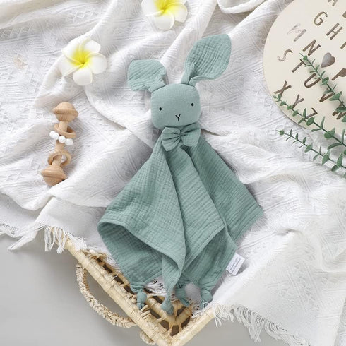 LAWKUL Baby Lovey Organic Cotton Muslin - Soft Security Blankets Comfy Lovie for Newborn Infants Boy Girls Unisex Bunny