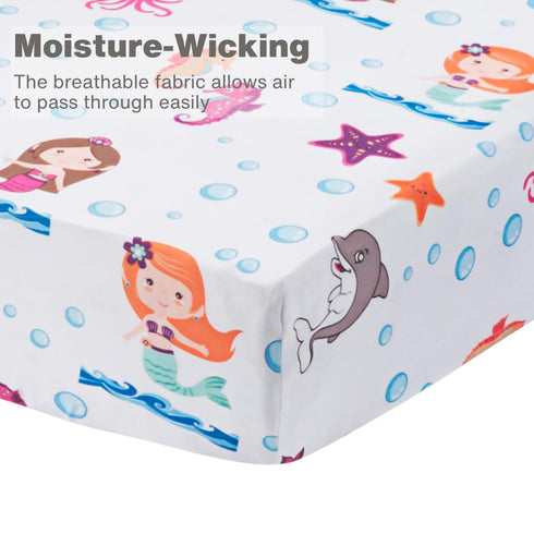 Baby Girl Fitted Crib Sheet, Mermaid Adventures, 100% Soft Breathable Microfiber, Fits Standard Size Crib Mattress
