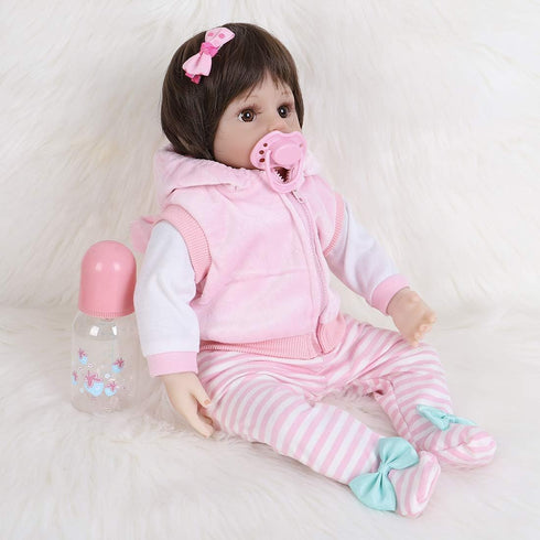 16 inch Set ENADOLL Lifelike Reborn Baby Dolls - Realistic Baby Doll Newborn Girl Doll with Feeding Accessories Gift