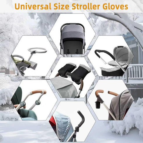 Stroller Hand Muff Gloves, Waterproof Handlebar Mitts with Fleece Lining, Universal Fit for Pram and Pushchair, Winter