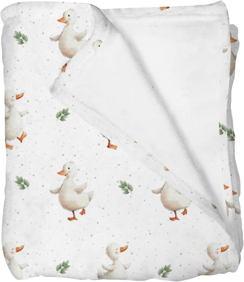 Selgkds Spring Duck Boho Leaves Baby Blankets for Girls Boys Cute Ducks Green