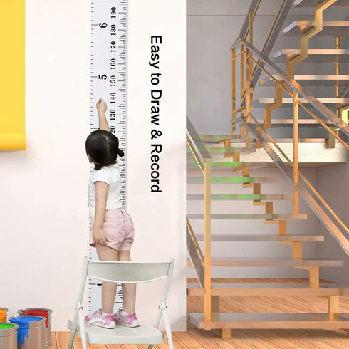Kids Growth Chart, Height Measurement Ruler for Wall, Removable Wall Decor, White Grey Wood Frame, 79"x7.9"
