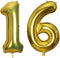 40 Inch Jumbo Number 16 Gold Balloon for Birthday Party Celebration Decoration, Sixteen Foil Helium Balloons