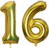 40 Inch Jumbo Number 16 Gold Balloon for Birthday Party Celebration Decoration, Sixteen Foil Helium Balloons
