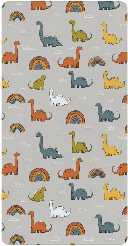 miaozhen Cotton Baby Crib Sheets Ultra Soft Wildlife Brontosaurus Rainbow Gray Muslin Crib