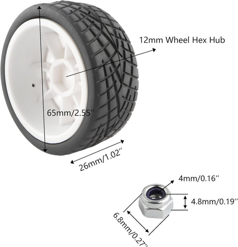 4PCS 12mm Hub Wheels Tires Set for 1:10 1:12 1:16 Off Road RC Cars, Rubber Tires Set for HSP 94122 94123 94103 3850