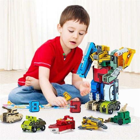 15 3-10 Number Transforming Toys Pieces Number Robot, Number-Blocks for Learning & Play Transform Into Car