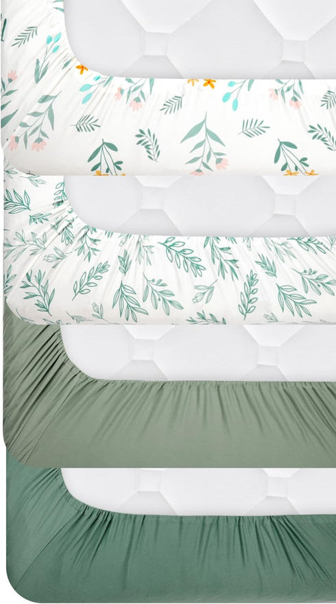 FIGEPO 4 Pack Sage Green Fitted Nursery Sheets Breathable Neutral Unisex Baby Sheets for Boys or Girls with Leaf