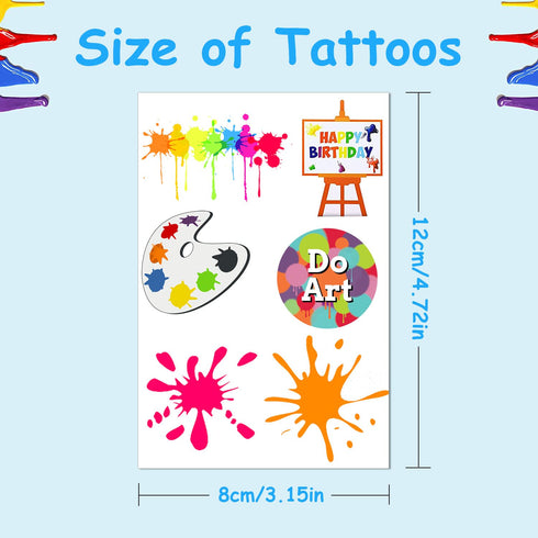 Art Temporary Tattoo Paint Birthday Party Favors, Creative Stickers for Kids, 24 Sheets (144PCS) Classroom School Prizes