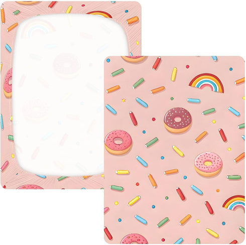 CZXW 52" 28" Donuts and Sprinkles Crib Sheets Fitted x Natural Cotton Soft & Breathable for Baby Crib Mattress