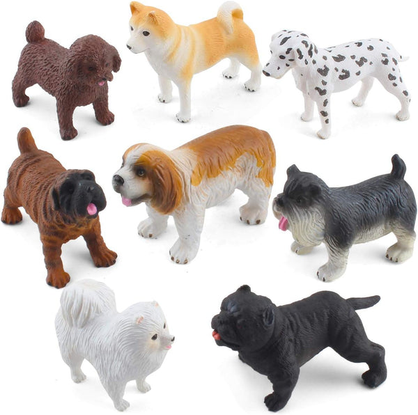 DINOBROS Dog Figurines Playset 8PCS Realistic Detailed Plastic Puppy Figures for Kids Cake Topper