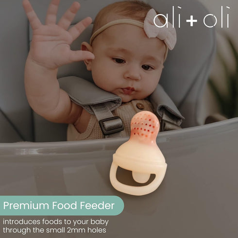 Ali+Oli (2-pc) Food & Fruit Feeder Pacifier Set (Oat & Coco), BPA-Free Silicone for Baby