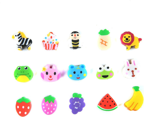 300 PCS Mini Animal Fruit Erasers, Tiny Novelty Pencil Assortment for Kids Party Favors and School Rewards