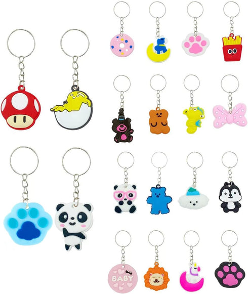 100pcs Cartoon Keychain for Kids Party Favors, Mini Cute Keyring for Classroom Prizes, 20 Colors